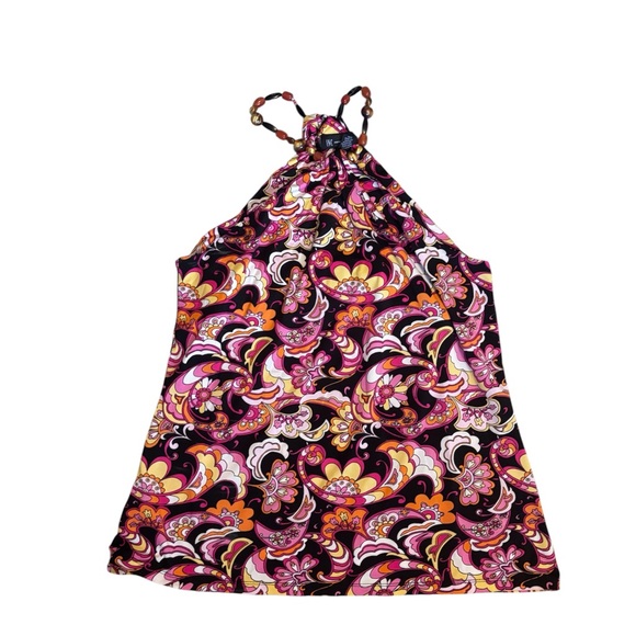 INC International Concepts Multicolor Pink Orange High Neck Beaded Halter Top - Picture 1 of 6